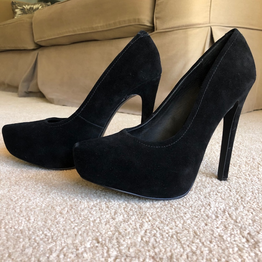 KELSI DAGGER Black Suede Platform Stiletto Heels - Picture 8 of 8